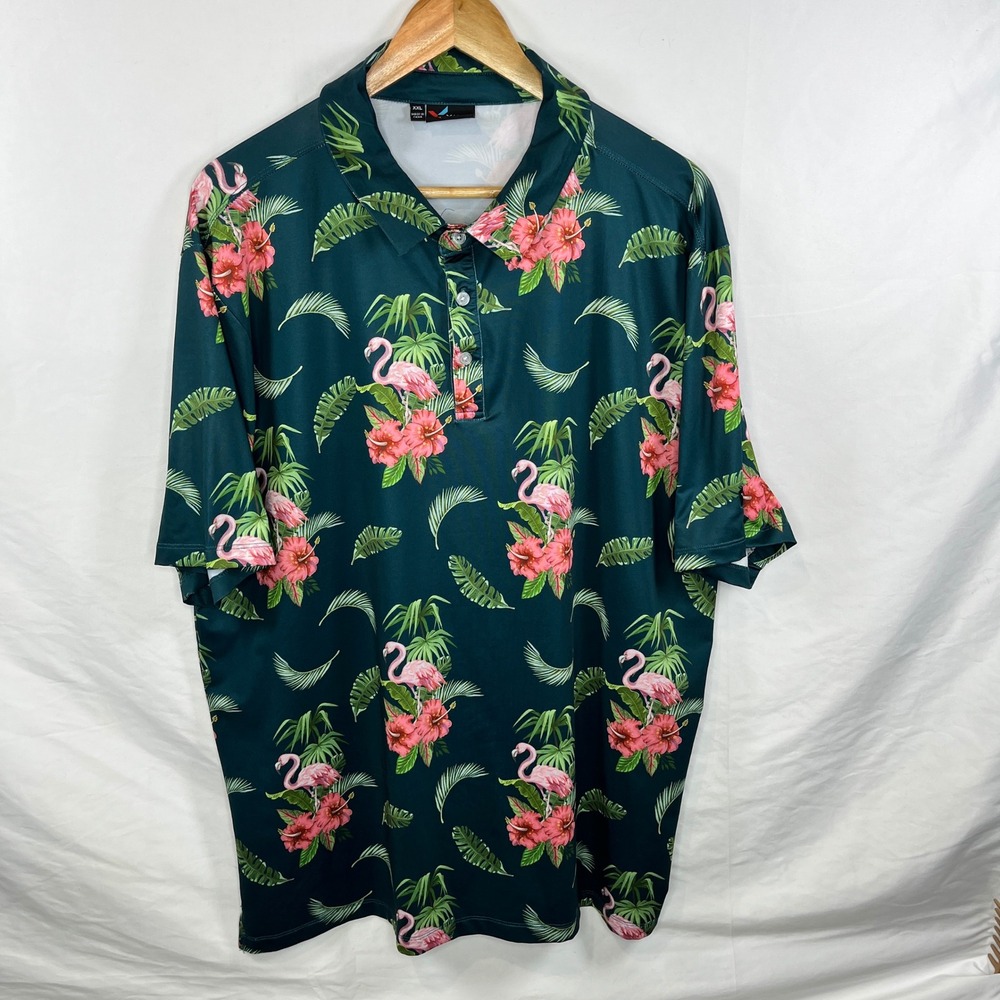 Yatta Golf Polo Shirt Flamingo Floral Print‎ Moisture Wicking XXL